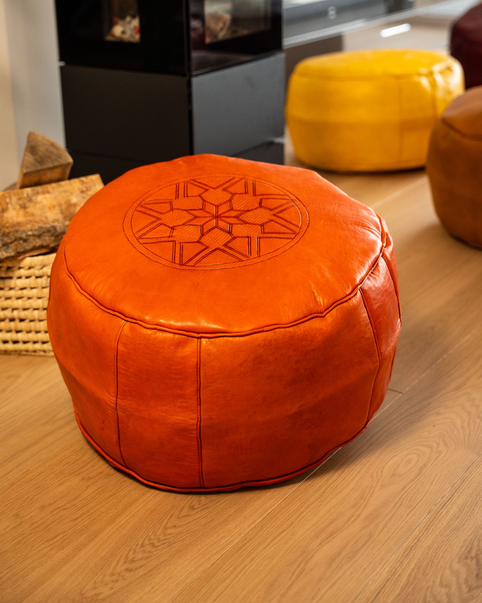 Leder Poufs orange