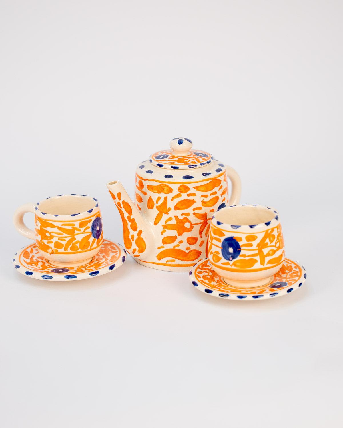 Handmade schöne Teekanne mit Tassen, Keramik Teekanne Set orange bei MOGADOR