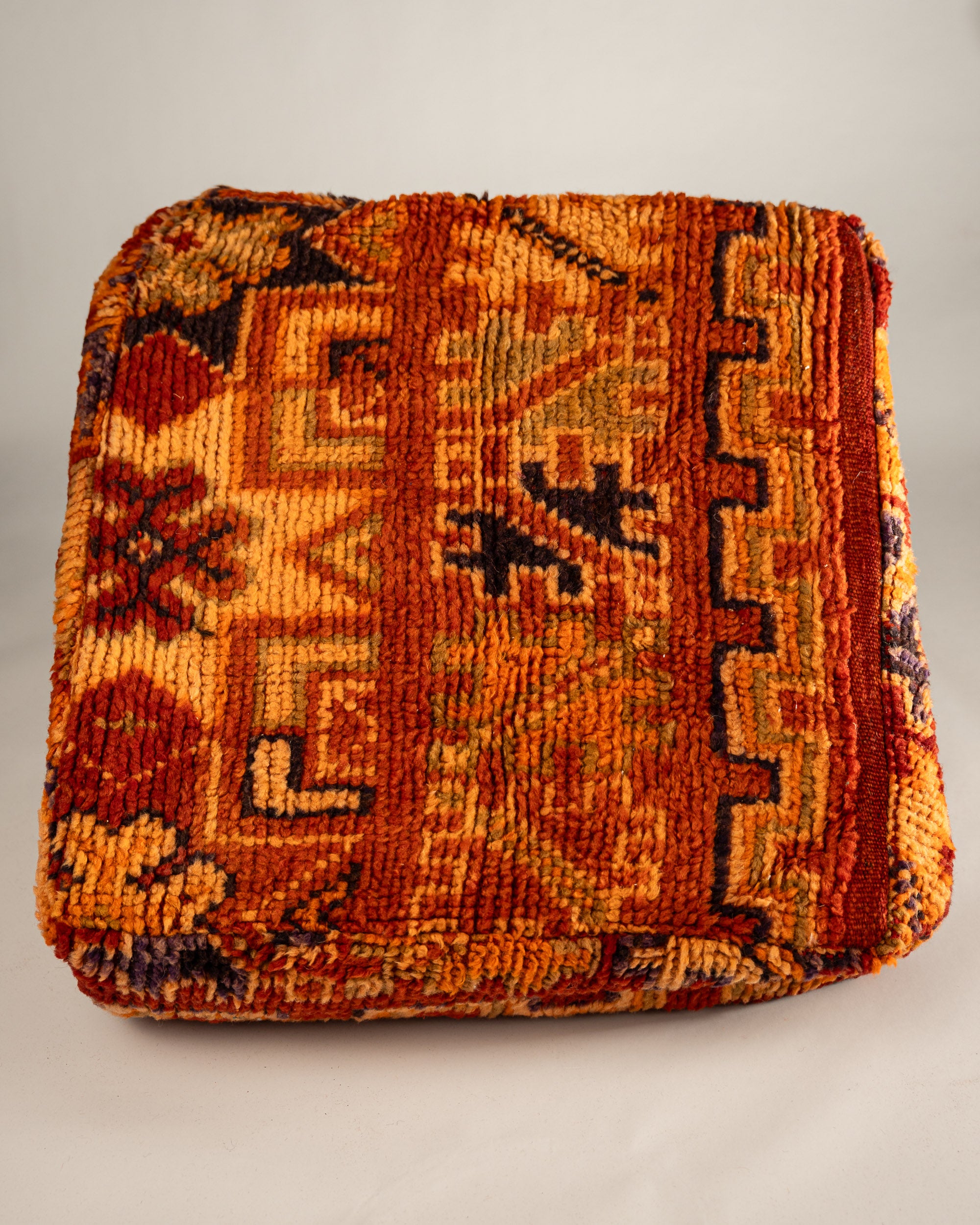 Quadratischer Boho-Pouf gemustert - Pouf Polsterhocker handgefertigt aus Wolle