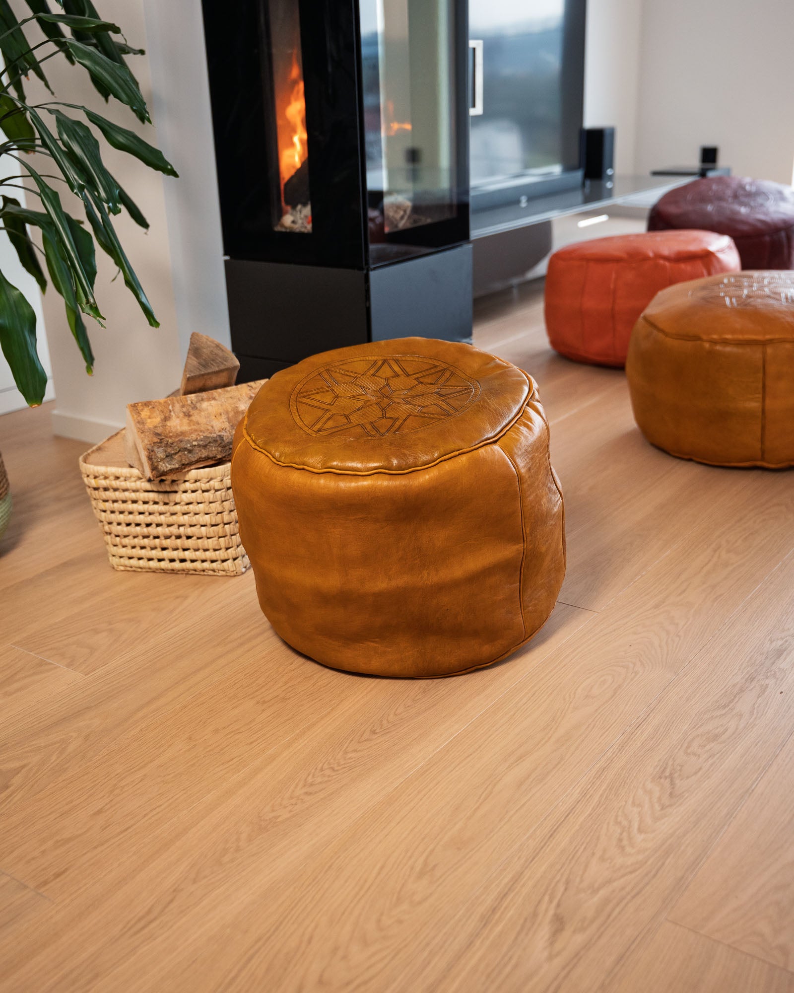 Handgemachter Ottomans Pouf aus Leder in Braun 