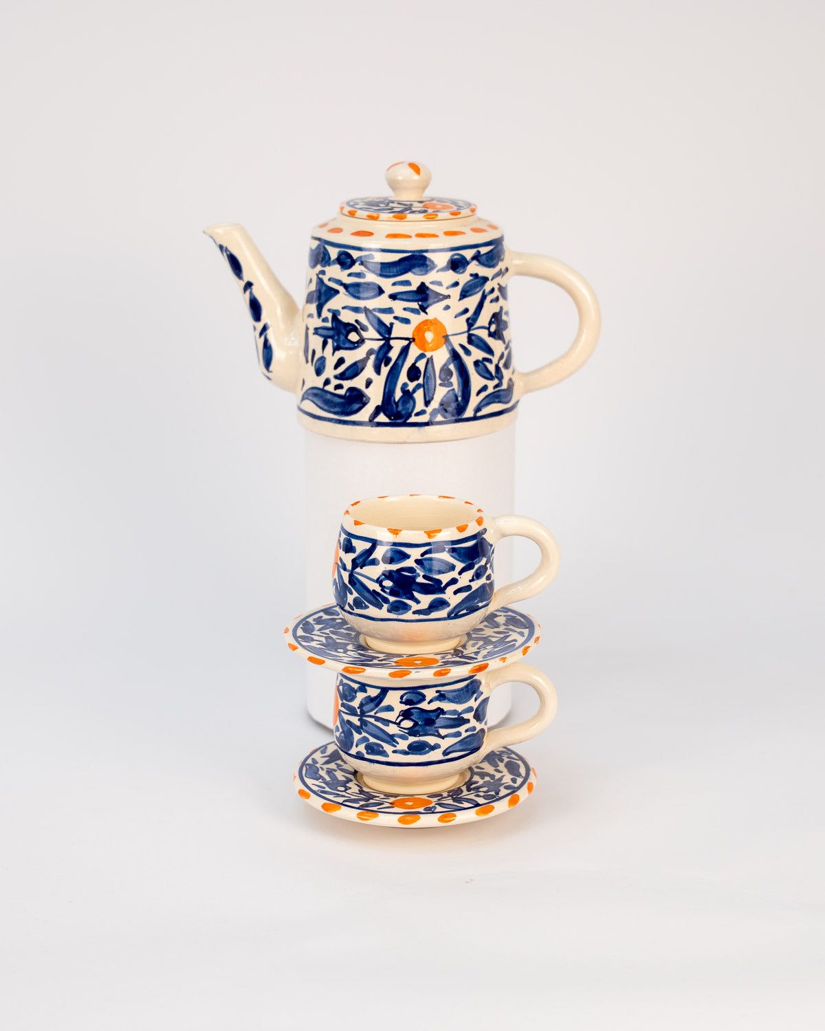 Handmade schöne Teekanne Steingut, Keramik Teekanne und Teetassen Set bei MOGADOR