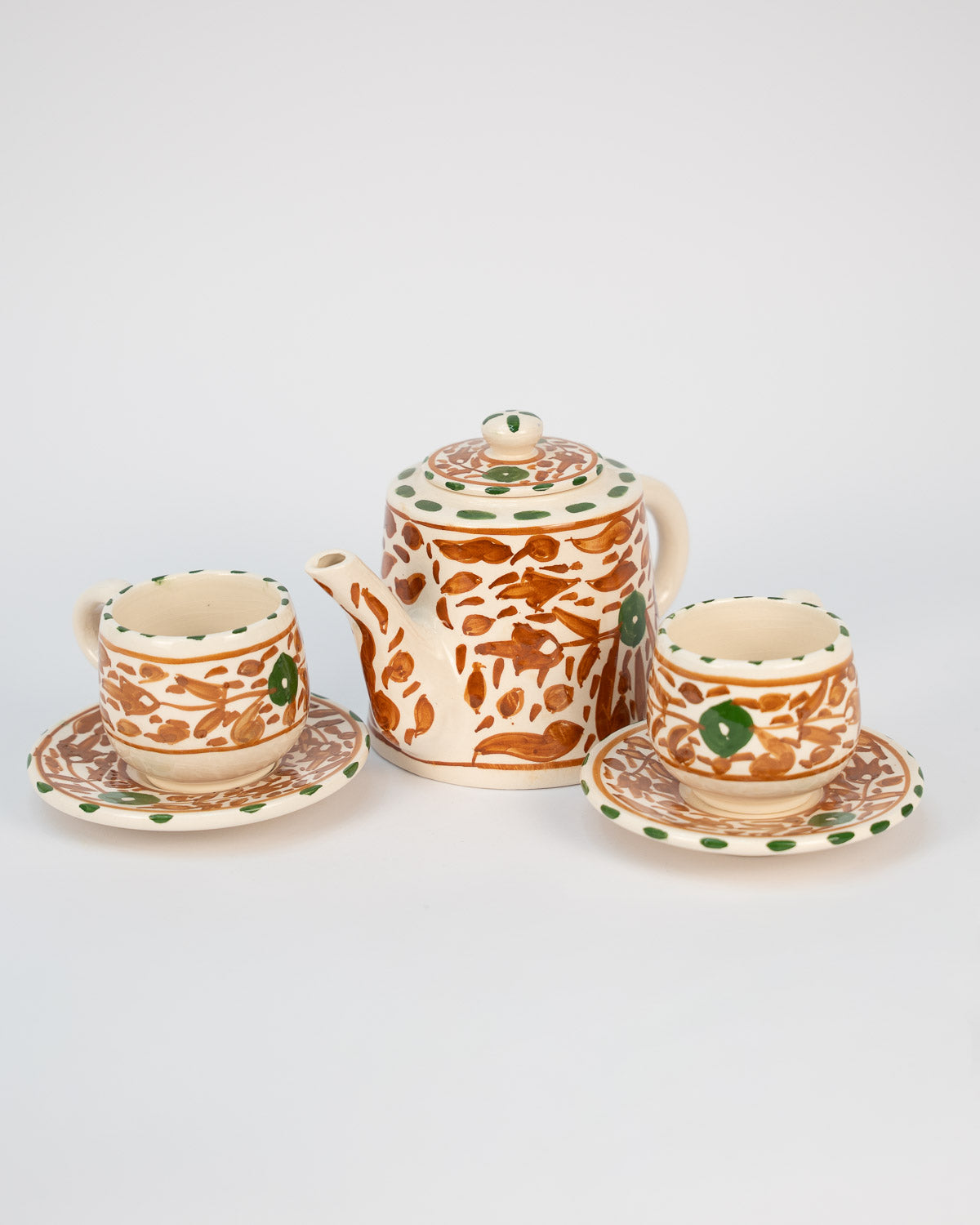 Handmade schöne Teekanne mit Tassen, Keramik Teekanne Set braun bei MOGADOR